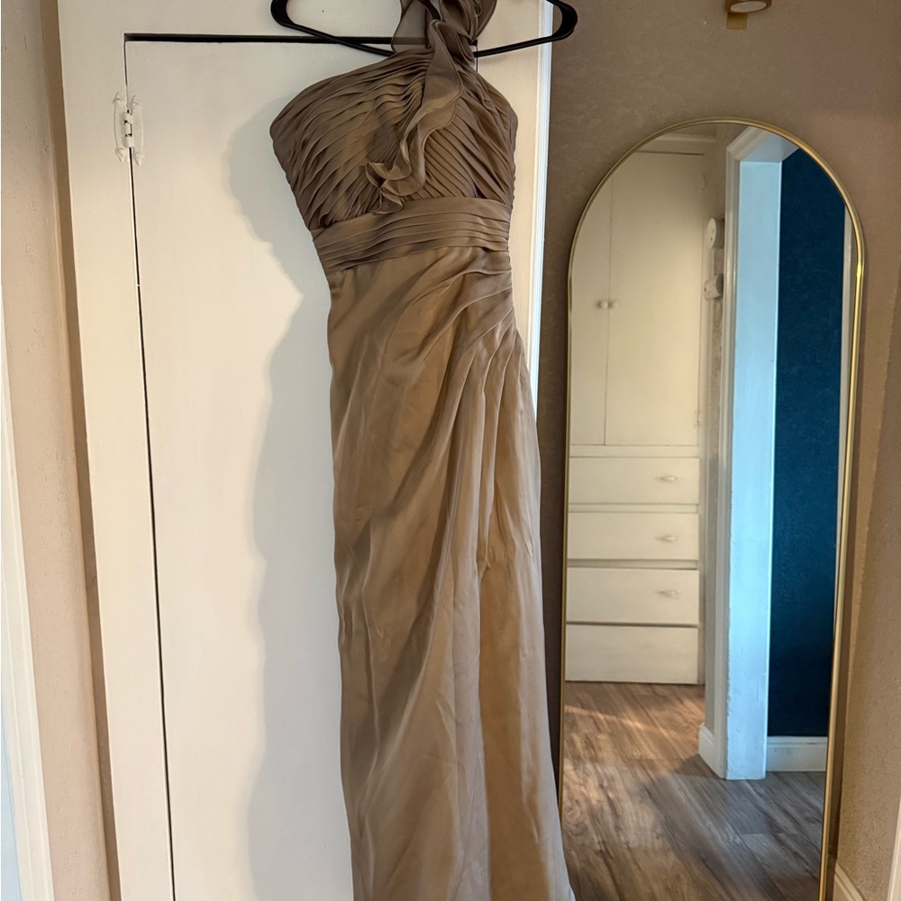 Bari Jay One Shoulder Tan Dress